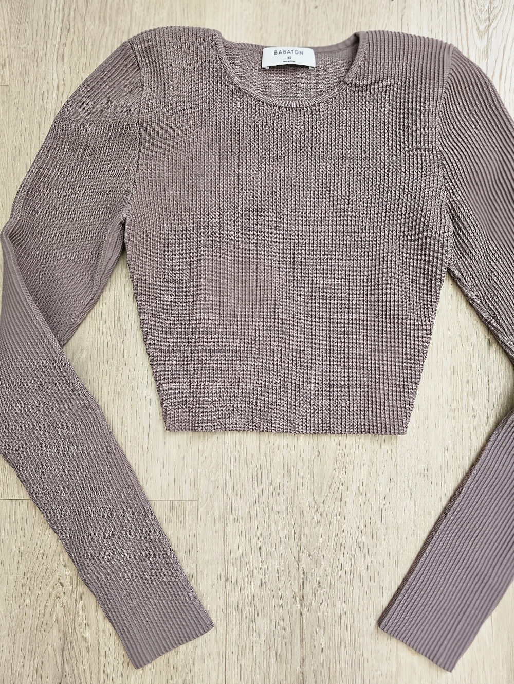 Babaton Ribbed Crop Long Sleeve Top - Mauve Brown